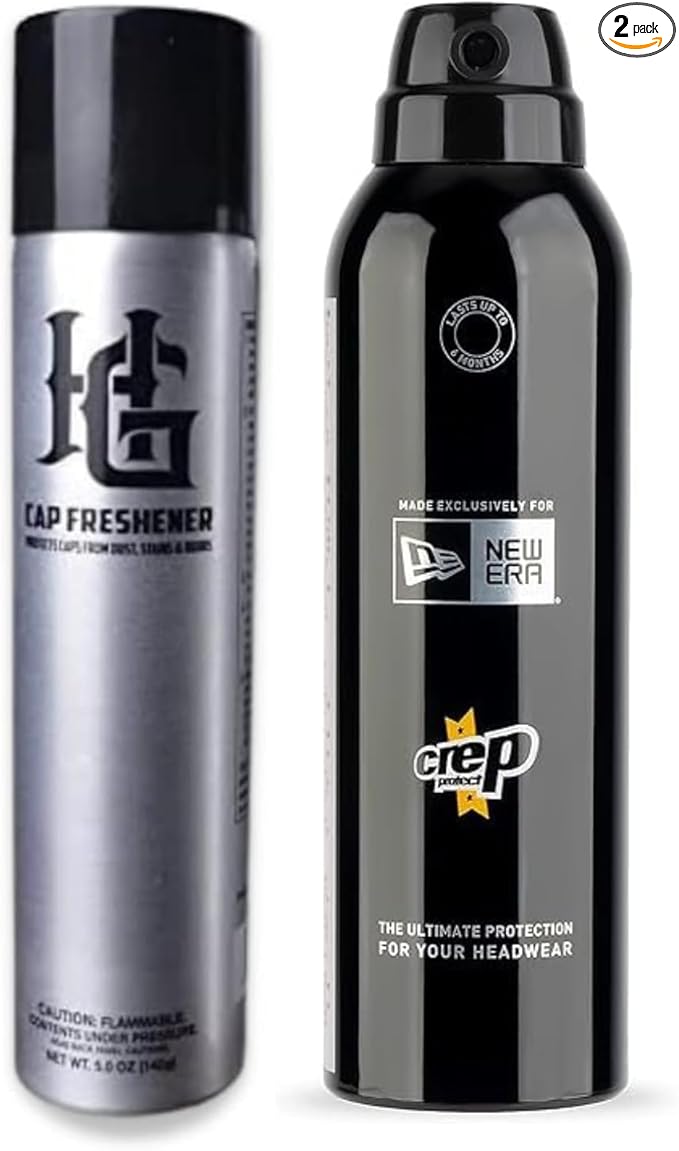 Homiegear Cap Freshener Spray with Headwear Protection Spray - Repel Stains from Caps &amp Hats (200ml) | Use on Leather | Clean Caps Faster &amp Easily | Remove Stain - Dust - Dirt - Lint - Fur