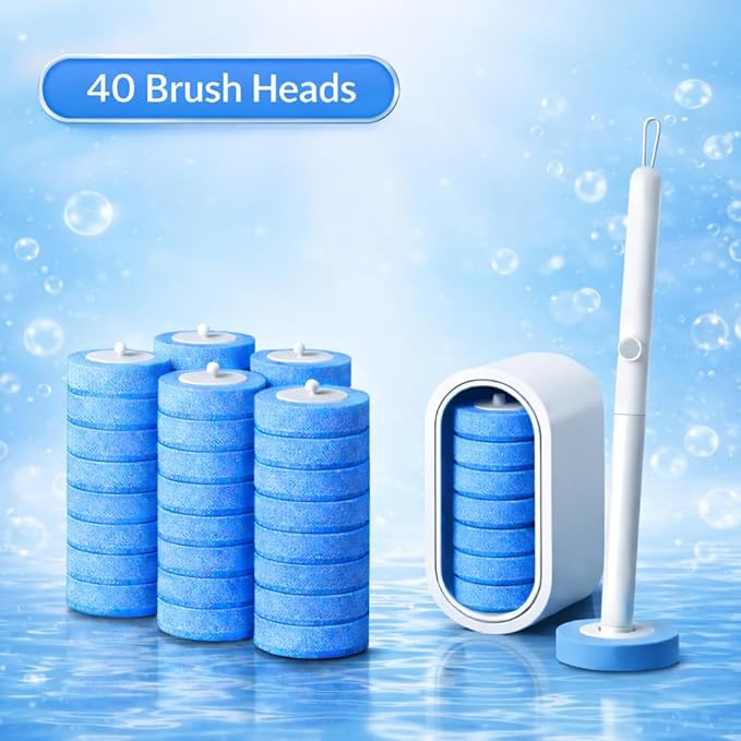 Disposable Toilet Cleaning System with 40 Refills Toilet Wand Kit with Holder Wall Mounted Toilet Brush Set for Deep Cleaning Bathroom Bowl Hygienic Toilet Bowl Cleaner Kit (1PCS40)