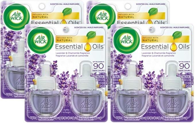Air Wick plug in Scented Oil 8 Refills Lavender &amp Chamomile (4x2x0.67oz) Essential Oils Air Freshener
