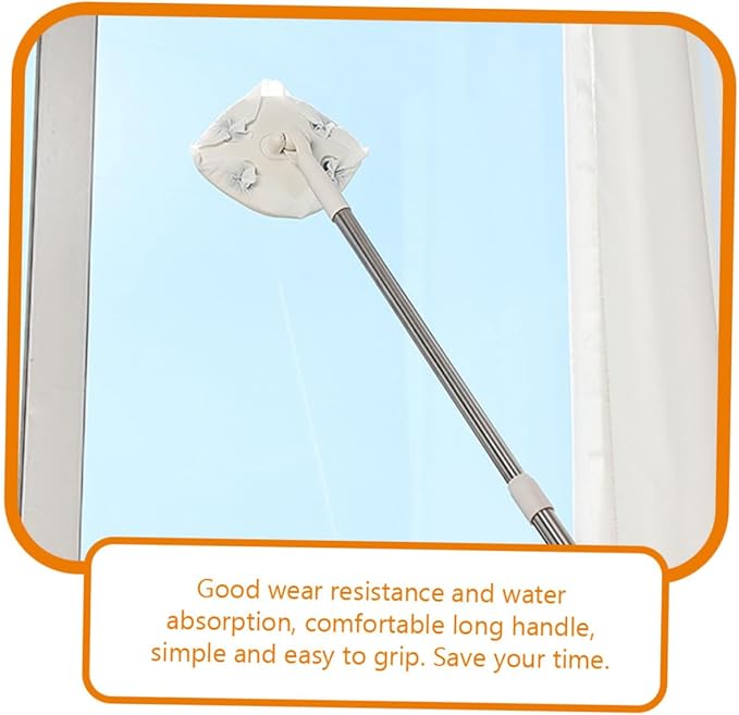 Extendable Dust Mop with Rotatable Triangle Head White Microfiber No-wash Floor Cleaning Mop for Household Use Handheld Convenient Dust Removal Tool