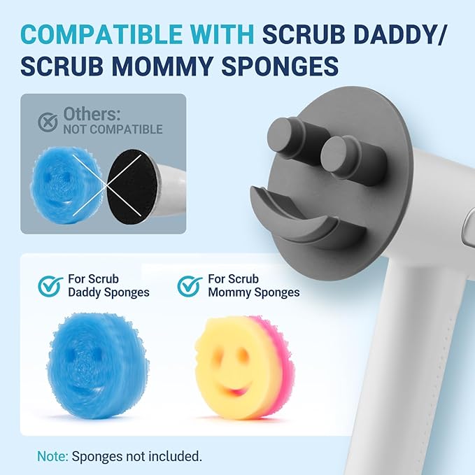 Electric Spin Scrubber Compatible with Scrub Daddy/Mommy Coinicxcel 2-Speed Option IP7X Waterproof Smile Sponge Dish Wand Holder with 4 Replaceable Heads Lightweight for Oven/Stove/Sink