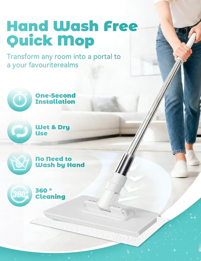 Mini Mop Cloth Changing Mini Mop with 180° Rotating Head Lazy Mops Automatic Gripping Portable Self-Squeeze Small Mops Wet &amp Dry Cleaning for Floors Tile Ceiling (with 10 Cloths)