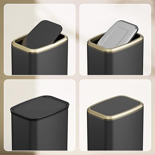 8L/2.1 Gallon Small Bathroom Trash Can with Lid Swing-Top Rectangular Waste Bin Stainless Steel Garbage Can for Home Office Toilet Bedroom Living-Room (Black)