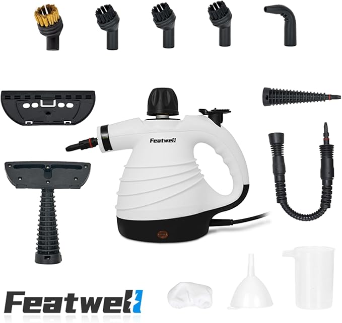 Featwell Handheld Steam Cleaner Pressurized Portable Multi-Surface Steam Cleaner with 12 pcs Accessories Multi-Purpose Portable Steamer for Cleaning Dirt Grease Tile Floor Couch Car