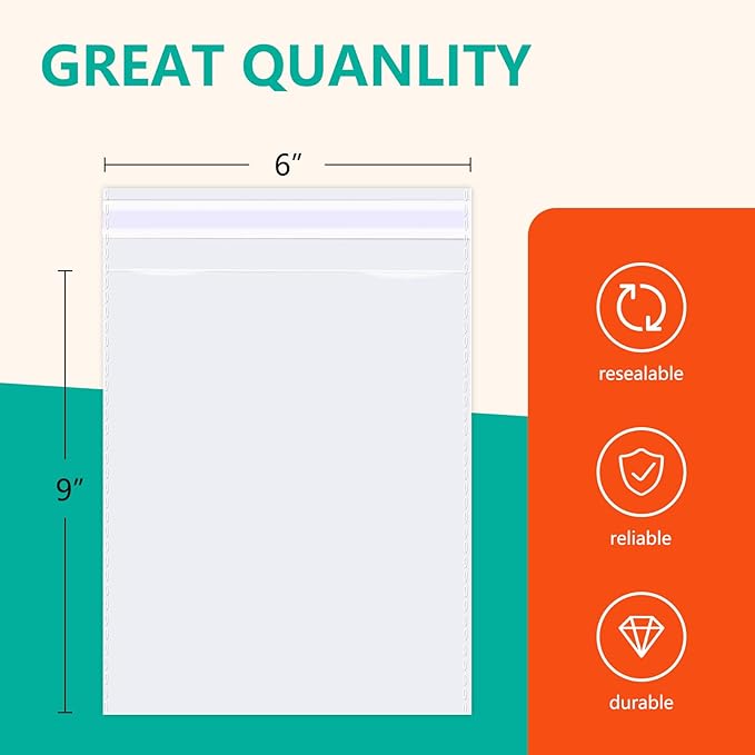 iMailer - 1000 Pcs - 6 x 9 Clear Plastic Cellophane Bags - Resealable Self Sealing Cello Bags for A7 A8 A9 Cards &amp Envelopes Photo Prints Candies