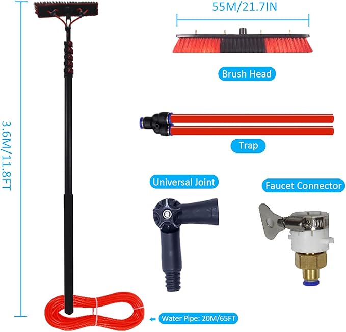 Telescopic Window Cleaning Poles Water Fed Extendable Window Cleaning Equipment Kit Telescopic Cleaning Brush for Cleaning Photovoltaic and Solar Panels and Other Cleaning Activities