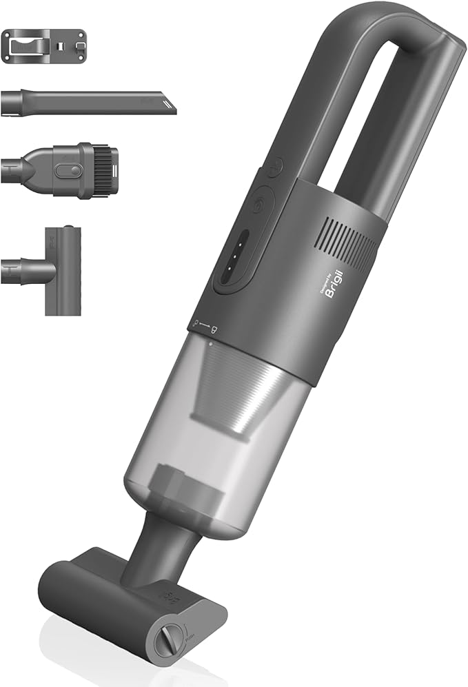 Brigii Pet Hair Vacuum with Anti-Tangle Hair Tool Cordless Stairs Vacuum 14KPa Handheld Vacuum with BRUSHLESS DC Motor Triple Air Filtration System USB-C Rechargeable H5-Wall Mount