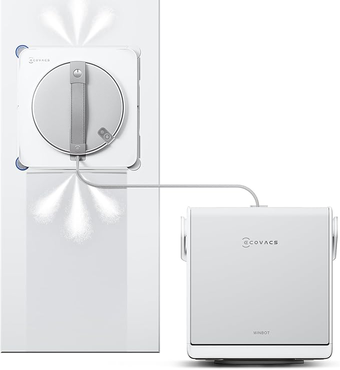 ECOVACS WINBOT W2S Omni Window Cleaning Robot with 6-in-1 Multifunction Station TruEdge Edge-to-Edge Precision Triple Wide-Angle Spray Nozzles 12-Level Safety System Dual Power Modes