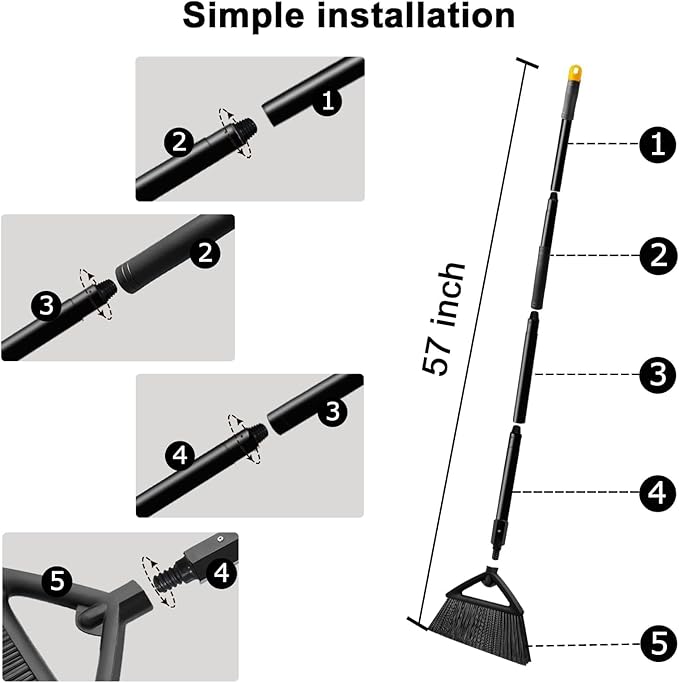 2PCS Heavy Duty Broom Broom for Sweeeping Indoor and Outdoor Angle Broom with Long Pole Outdoor Broom for Courtyard/Garages/Slidewalk Indoor Broom for Kitchen Lobby Canteen Black