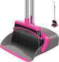 NACENA Broom and Dustpan Set 52-in Long Adjustable Handle Broom Dustpan Combo with Dustpan Teeth to Automatically Clean Hair Suitable for Home Kitchen Office Hall Floor（Grey&ampRose）
