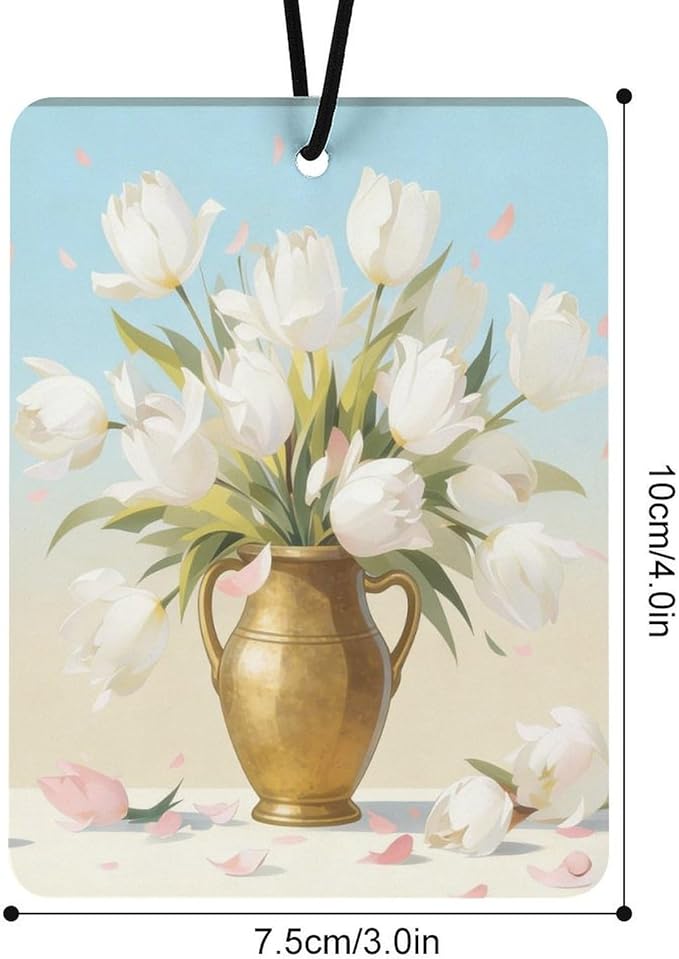 5PCS Car Air Freshener Hanging Personalized Double Sided White Tulip Car Fresheners Long Lasting New Cars Scents Cute Automotive Freshies for Closets Drawers (tea)