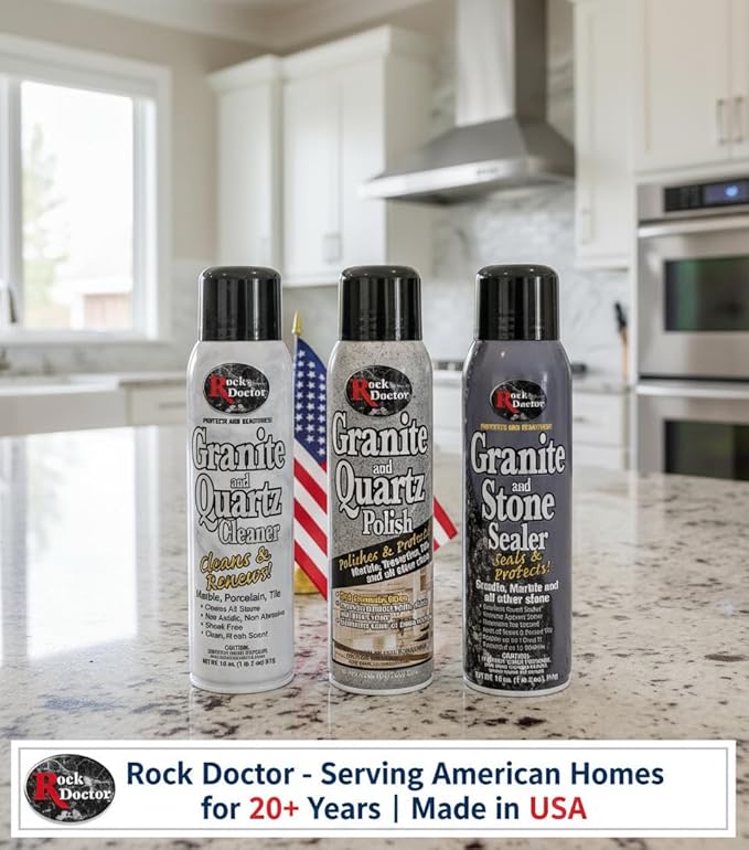 Rock Doctor Granite &amp Quartz Care Kit 3 Piece Maintenance Stone Care Combo Kit – Cleans &amp Renews Marbel Travertine Tile and All Other Stone Fresh Pack of 3 54.0 Ounce