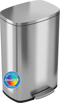 iTouchless SoftStep 13 Gallon Kitchen Trash Can with Lid and Odor Filter Stainless Steel 50 Liter Recycling Bin for Home Office Bedroom Garage Living Room Bathroom Silent Lid Close Slim Wastebasket