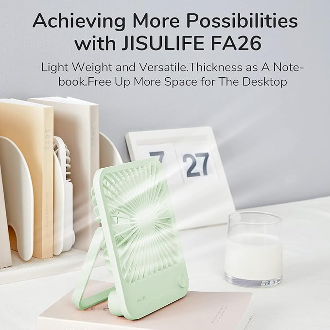 JISULIFE Desk Fan Battery Rechargeable 4500mAh 180°Foldable Portable Personal Fan 4 Speeds Adjustable Long Battery-life for Home Office Travel Outdoor Gifts for Women Men-Green