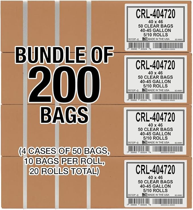 Aluf Plastics 45 Gallon 2.0 MIL Clear Garbage Bags - 40 x 46 - Pack of 200 - For Contractor Industrial Healthcare &amp Municipal
