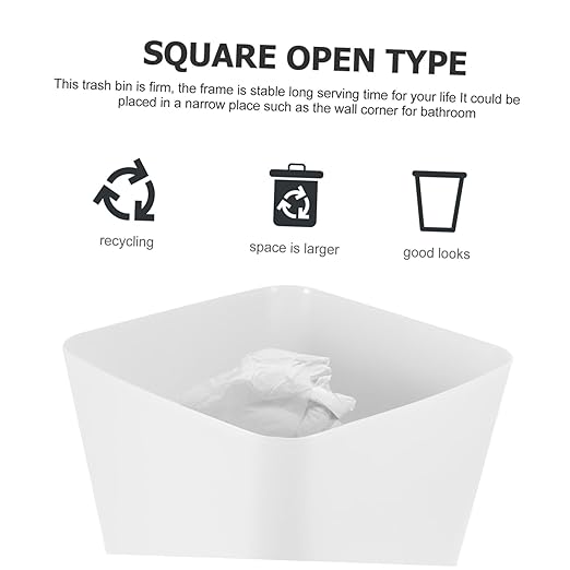 Large Opening Plastic Trash Can for Bedroom and Office Square Wastebasket with Thickened Material Simple Design Storage Bucket for Living Space and Hospitality Use