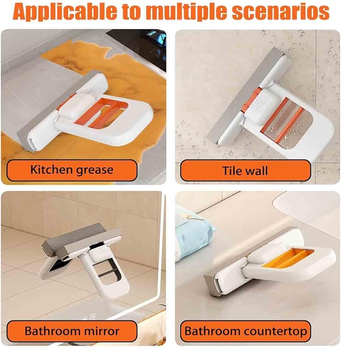 Mini Foldable Desktop MopSelf-Squeeze Portable Sponge MopWet and Dry Use Cleaning SystemOne-Hand Squeeze Handle Cleaning ToolNo-wash Small Mops for Bathroom Kitchens Desktop Glass (2pcs)