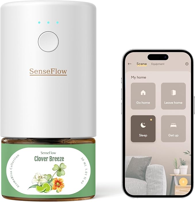 SF101S Pro Smart Plug in Air Freshener for Home Waterless Essential Oil Diffuser Aromatherapy Home Diffuser 120-Day Natural Aroma Mist Covers 1000 Sq Ft – Free 30ml Clover Breeze