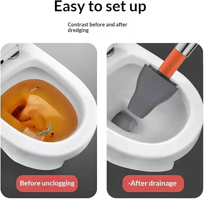 Pack of 2 Bathroom Drains Serpents with Humanized Ergonomic Handle for Better Grip Against Dirt Flexible Rubber for Excellent Seal on Toilet Bends Comfort Handle