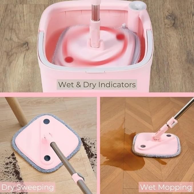 Spin Mop and Bucket Set – Rose Pink 360° Rotating Mop with Wringer for Easy Floor Cleaning