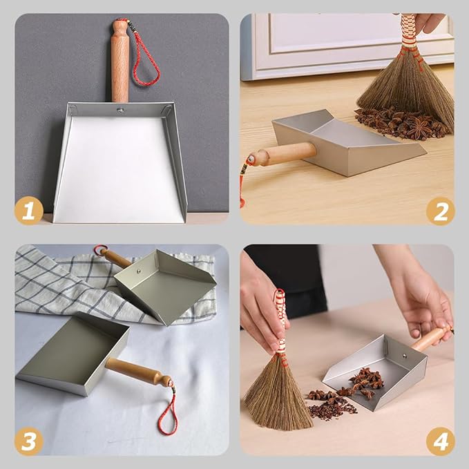 Beaupretty Stainless Steel Small Dustpan with Short Handle Lightweight Metal Dust Pan for Household and Children Compact 8.26X5.51In Tabletop Cleaning Tool