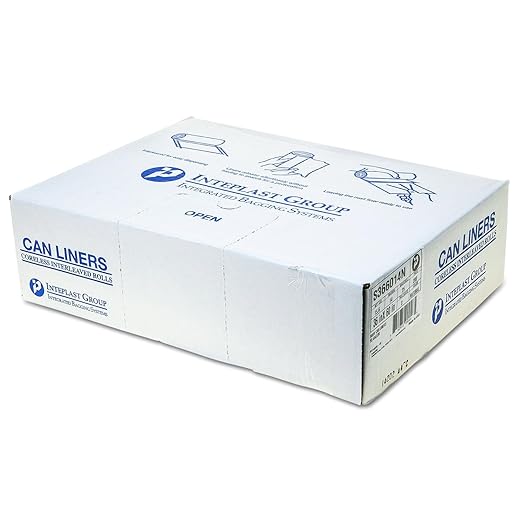 Inteplast Group S366017N 55 Gallon Capacity 60 Length x 36 Width x 17 Mic Thickness Natural Color HDPE Commercial Coreless Institutional Trash Can Liner (Case of 8 Roll 25 Bags per Roll)