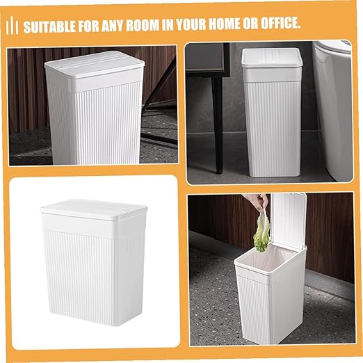 VALICLUD Bathroom Trash Can with Press Lid Large White Narrow Garbage Bin Plastic Wastebasket for Home and Toilet Use