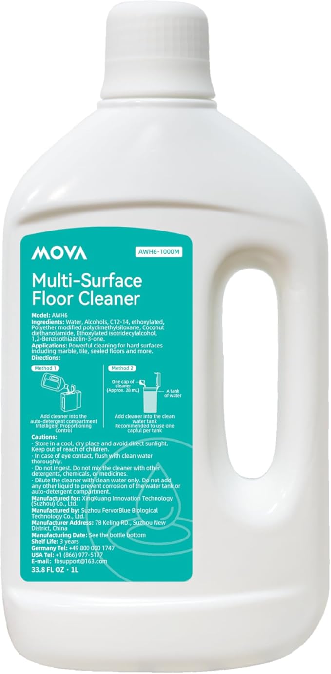 Mova Robot Vacuum Cleaning Solution Floor Cleaner for Hardwood Tile and Hard Floors Compatible with Z60/Mobius60/V50/P50/P10 Pro Ultra Robot Vacuum (33.8FL OZ)