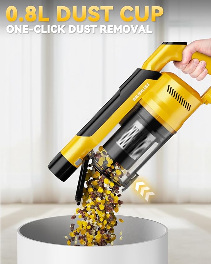 350W Cordless Vacuum Cleaner for Dewalt 20v Battery 35kPa Brushless Lightweight Stick Vacuum with 3 Mode Suction 6 in 1 Stick Vacuum Cleaner with HEPA for Floor Carpet Car (Battery Not Included)