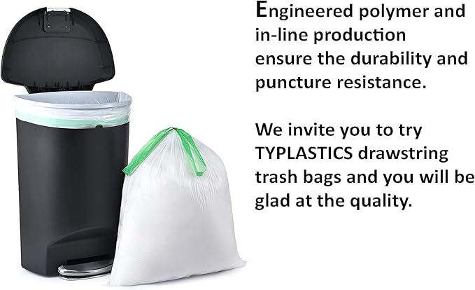 TYPLASTICS Tall Kitchen Drawstring Trash Bags 13 Gallon 110 Count