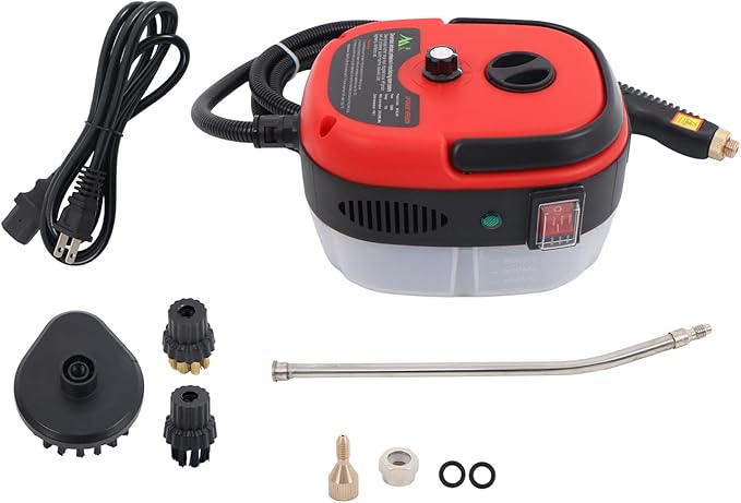 2500W 1000ml 110V Red Small Portable High-temperature and High-pressure Steam Cleaner with Brushs for Kitchens Toilets and Car Interiors