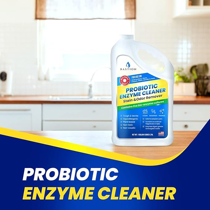 Bastion Probiotic Enzyme Cleaner - Professional Strength Solution -One Gallon- Natural Bio-Enzymatic Stain &amp Odor Remover - No Rinse Formula - Dye Free (Packaging May Vary)