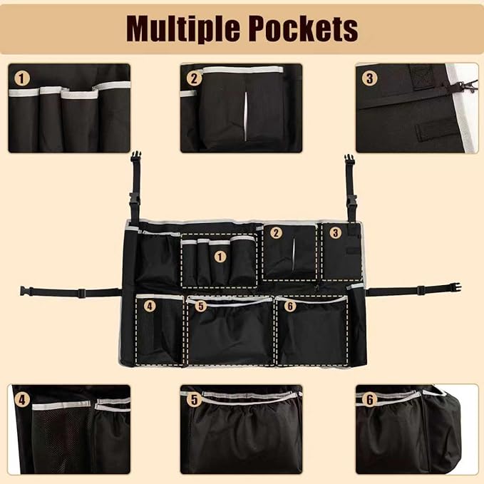 Trash Can Caddy Bag Upgraded Large Cleaning Caddy fits for 32-55 Gallon Garbage Bin Multi-Pocket Garbage Bin Caddy Organizer for House Cleaners &amp Janitorial Duties Gray Edge