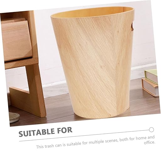 GLEAVI Japanese Style Wooden Trash Can Minimalist Home Office Wastebasket Portable Desk Garbage Bin for Bathroom Bedroom Kitchen Natural Wood Design