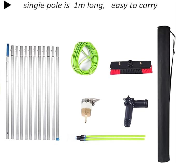 Solar Panel Cleaning Kit with 10m Telescopic Water fed Rod and 30cm Brush Head Window Cleaner Set for Photovoltaics