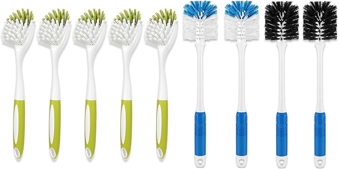 Dish &amp Bottle Brush Set – 9 Pack Kitchen Cleaning Brushes for Dishes Bottles Pots Pans Sinks &amp Glassware