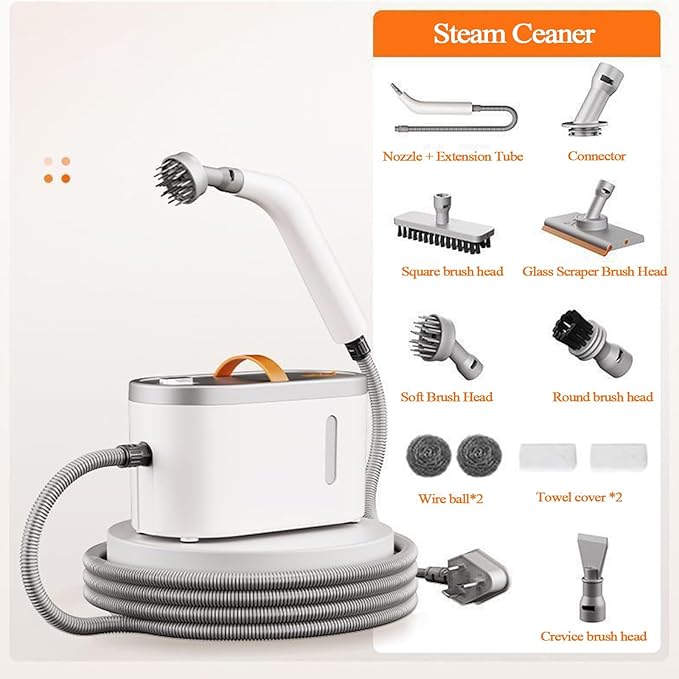 1200W Handheld Steam Cleaner 750ML Tank Portable Steamer for Cleaning with 12 Pcs Accessories for Dirt Grease Grout Floor Couch and Car