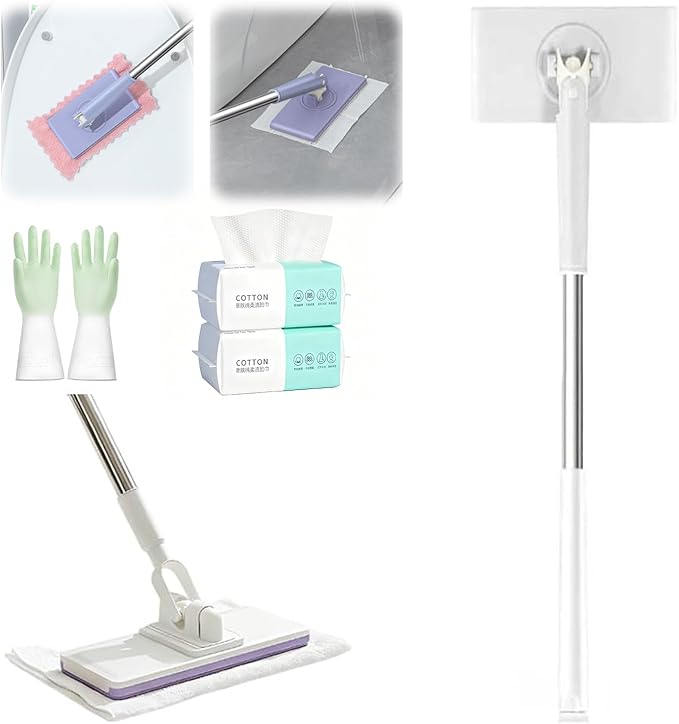 Snap Grip Mini MopCloth Changing Mini Mop 44.5 inch Lazy Automatic Gripping Zero Touch Grip-Mops Compatible with Swiffer &amp Face Towels 360 Rotating Mops for Whole House Cleaning (2 Face Towels)
