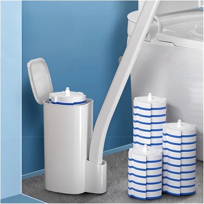 Disposable Toilet Brush Set Toilet Bowl Cleaning Kit Cleaners with Refills Floorstand Cleaning Tool for Bathroom Wc Accessories(32pcs Flower Heads)