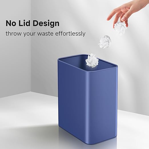 TIPGO Small Metal Trash Can 2.1 Gallon Slim Trash Can for Bathroom Wastebasket Garbage Bin for Bedroom Office Kitchen Under Sink (Blue)