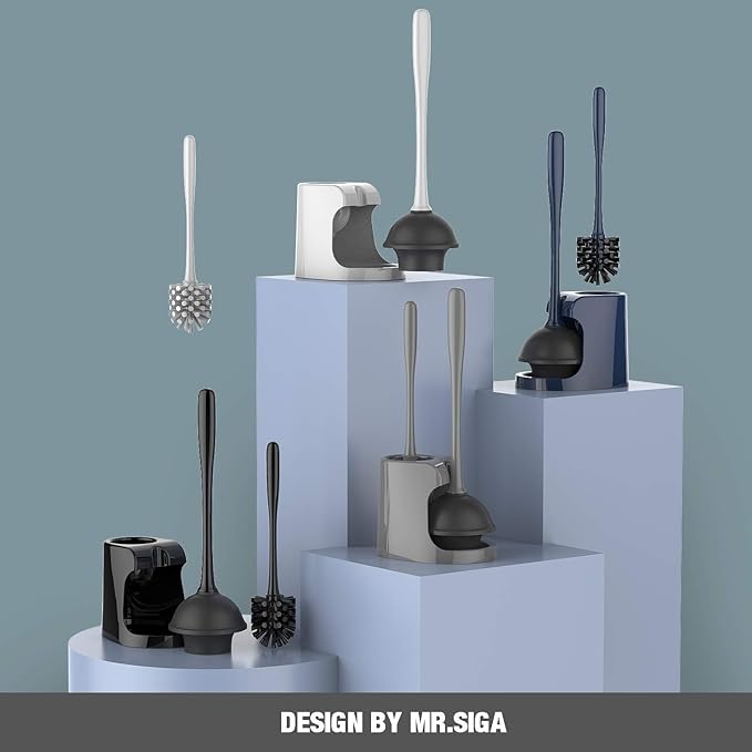 MR.SIGA Toilet Plunger and Bowl Brush Combo for Bathroom Cleaning Gray 2 Sets