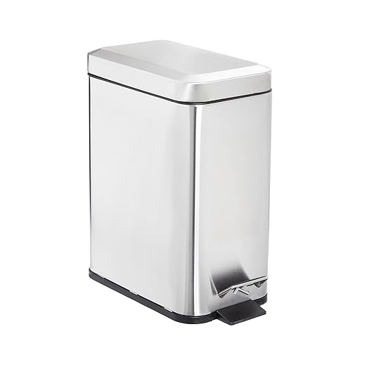 SIMPLEMADE Rectangle Step Trash Can - 5 Liter / 1.3 Gallon - Small with Lid Stainless Steel for Bathroom | Office | Garbage | Metal Wastebasket (Steel)