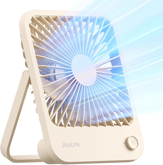 JISULIFE Desk Fan Battery Rechargeable 4500mAh 180°Foldable Portable Personal Fan 4 Speeds Adjustable Long Battery-life for Home Office Travel Outdoor Gifts for Women Men-Brown