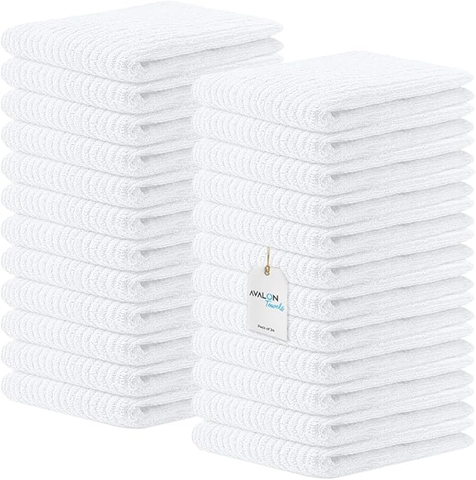 Avalon Towels Ribbed Bar Mop Towels (Value Pack of 24) Size 16x19 – Absorbent and Durable Multipurpose Cleaning Rags Cotton Cleaning Towels Terry Cloth Rags Reusable Shop Rags