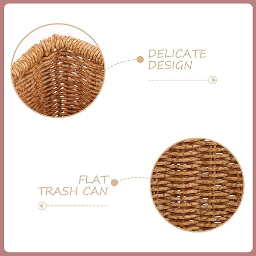 Alipis Woven Trash Basket 10.82X10.43X5.70In Slim Rectangular Wicker Waste Container Multifunctional Storage Holder for Kitchen Bathroom Office