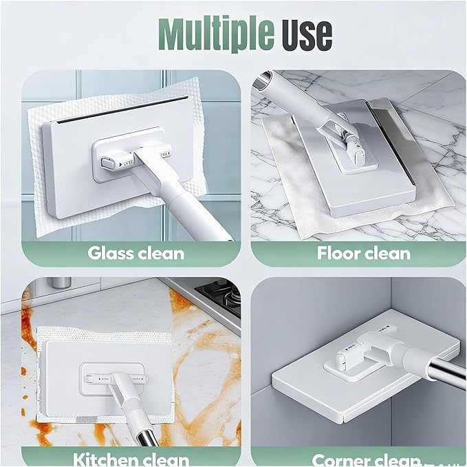 No Wash Mop Disposable Dusty Mop Lazy Mops Disposable Dust Mop with 4 Reusable Cloths Zero Touch Clip Mopping Stick Wet and Dry Click Mops for Floor Cleaning
