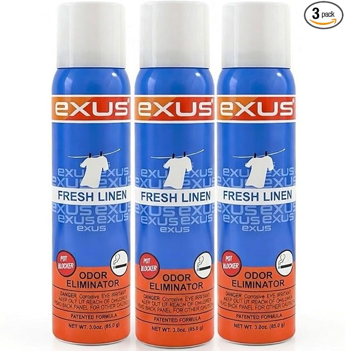 Exus Odor Eliminator &amp Air Freshener Spray For Strong Odors Use for house car bathrooms Kitchen office. Strong Air freshener can eliminate ANY SMELL. 3.0 Oz. (3 Pack - 9.0 Oz.) (Fresh Linen)