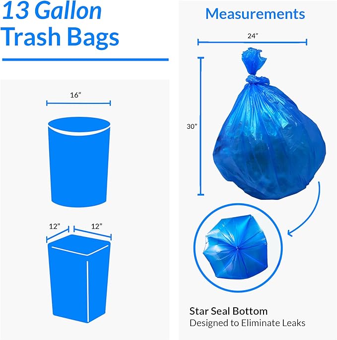 Reli. SuperValue 13 Gallon Recycling Bags | 300 Count | Tall Kitchen | Blue Trash Bags
