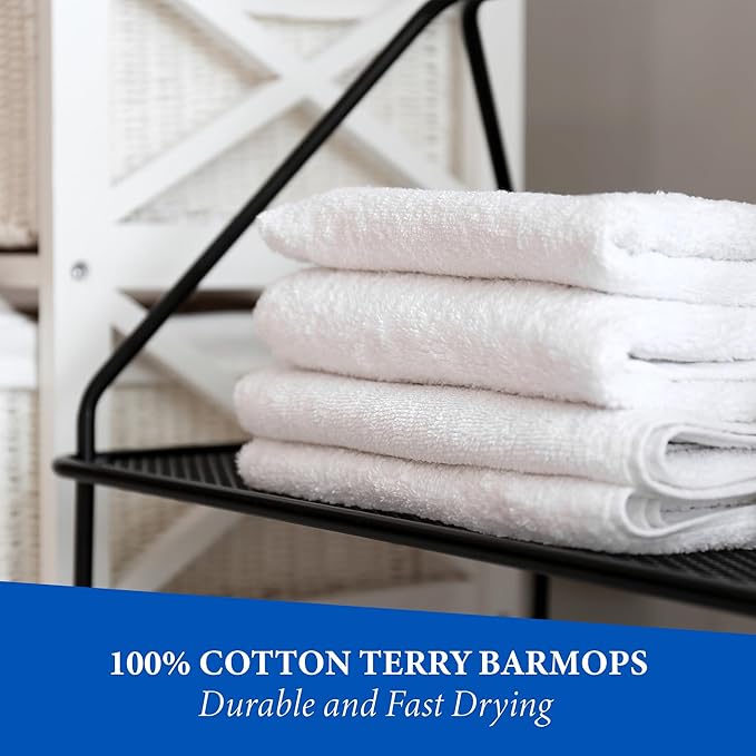 GREEN LIFESTYLE Terry Kitchen Bar Mops Kitchen Towel 12 Pack Pure Cotton White Dish Cloths Rags Restaurant Cleaning Towels Ring Spun 100% Cotton 14x17 inches