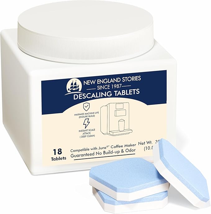 New England Stories Jura Compatible Descaling Tablets 18-Pack - Remove Limescale &amp Calcium Improve Coffee Taste for Coffee Machines